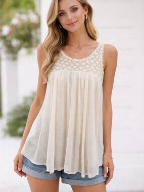 Tank Top Blouse Sheer Floral Whimsy Cottagecore Fairy Easter Spring Flowy Med